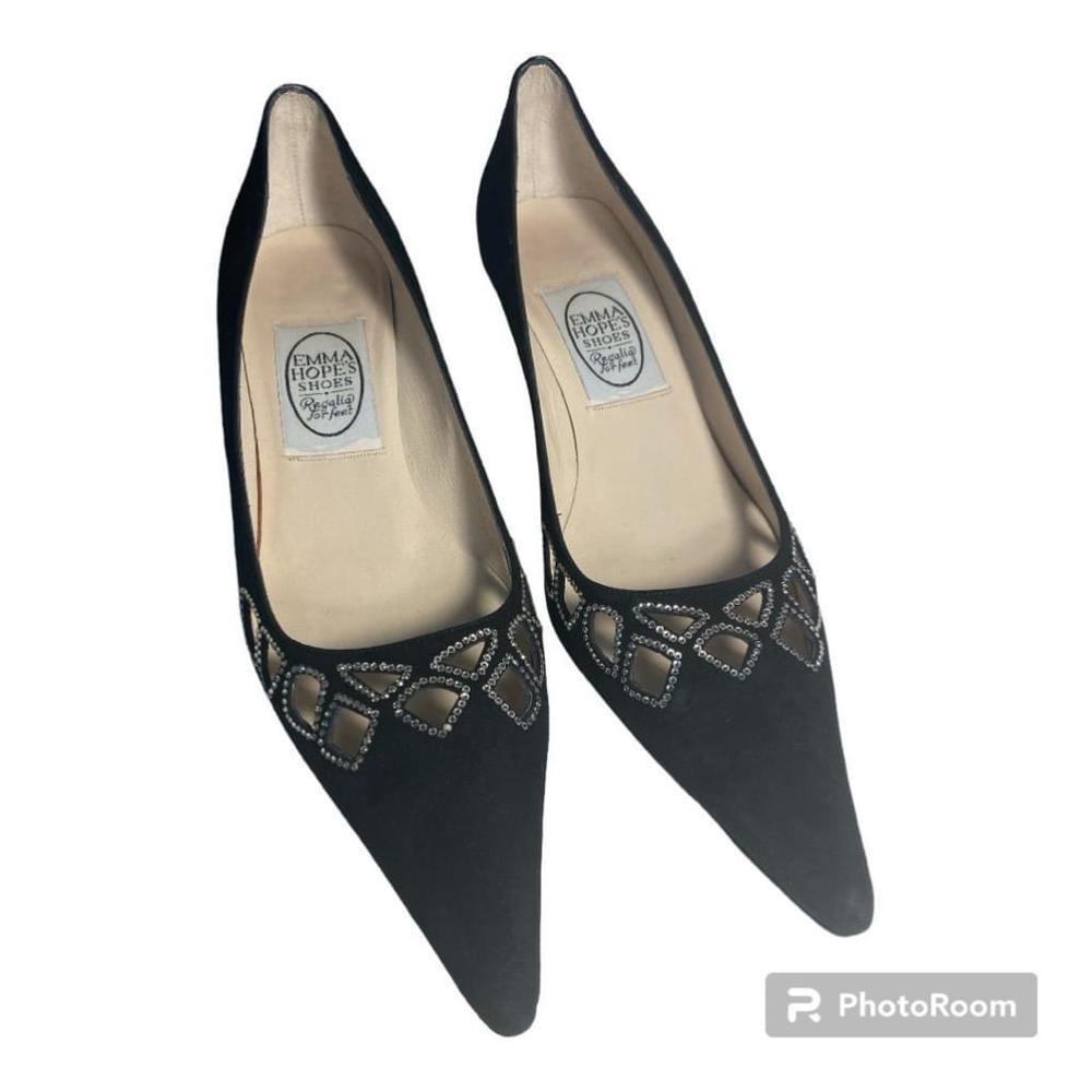Women's Emma Hope Black Suede Rhinestone Heels romantic goth kitten Size 38.5